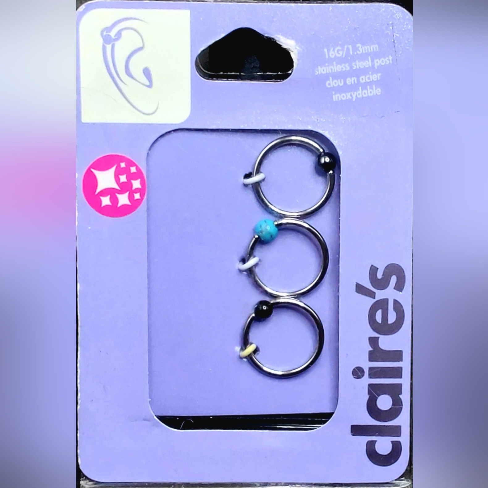 Claires 16g 13mm Stainless Steelstone Captive Bead Nody Jewelry J0321